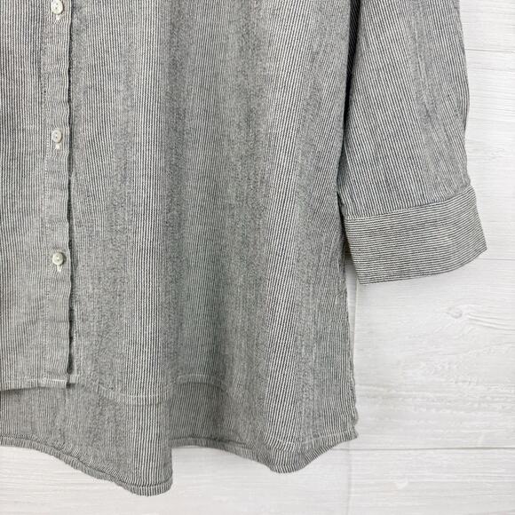 Eileen Fisher Organic Linen Cotton Tunic Shirt XL Gray Stripe Lagenlook Minimal - Picture 5 of 15
